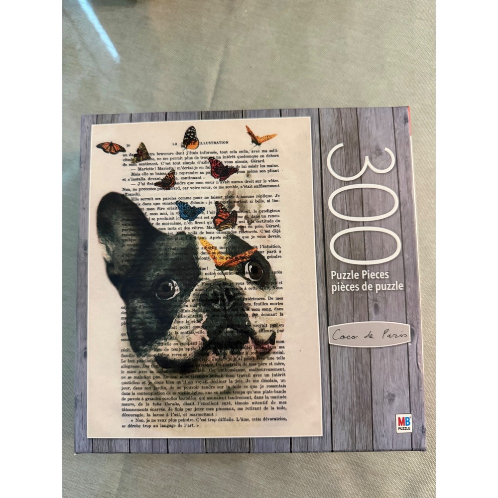 MB Puzzle Coco de Paris Bulldog with Butterflies 300 Piece Jigsaw 6044872 24x18